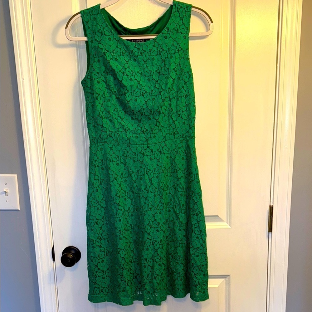 Enfocus Studio Green A-Line Midi Dress Sleeveless Crew Neck